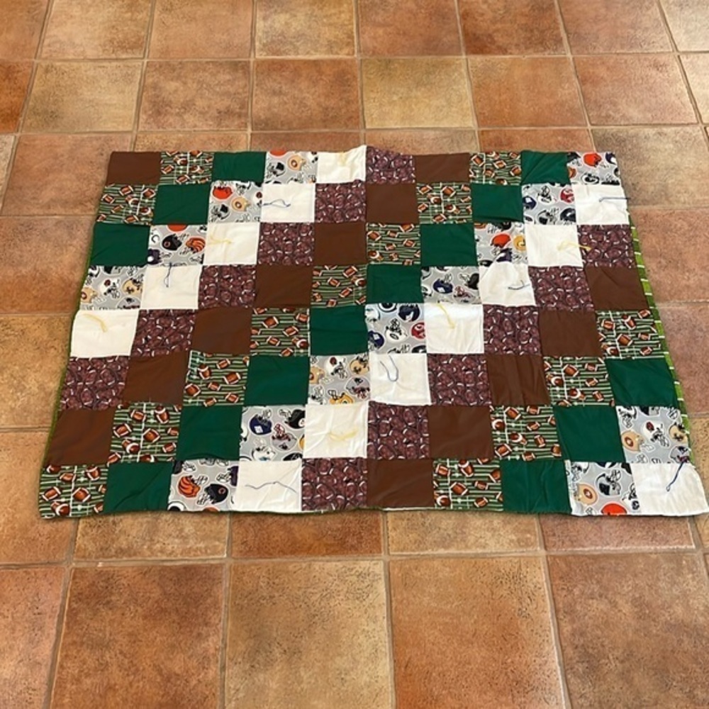 Handmade Football quilt, 40.5” x 52”
